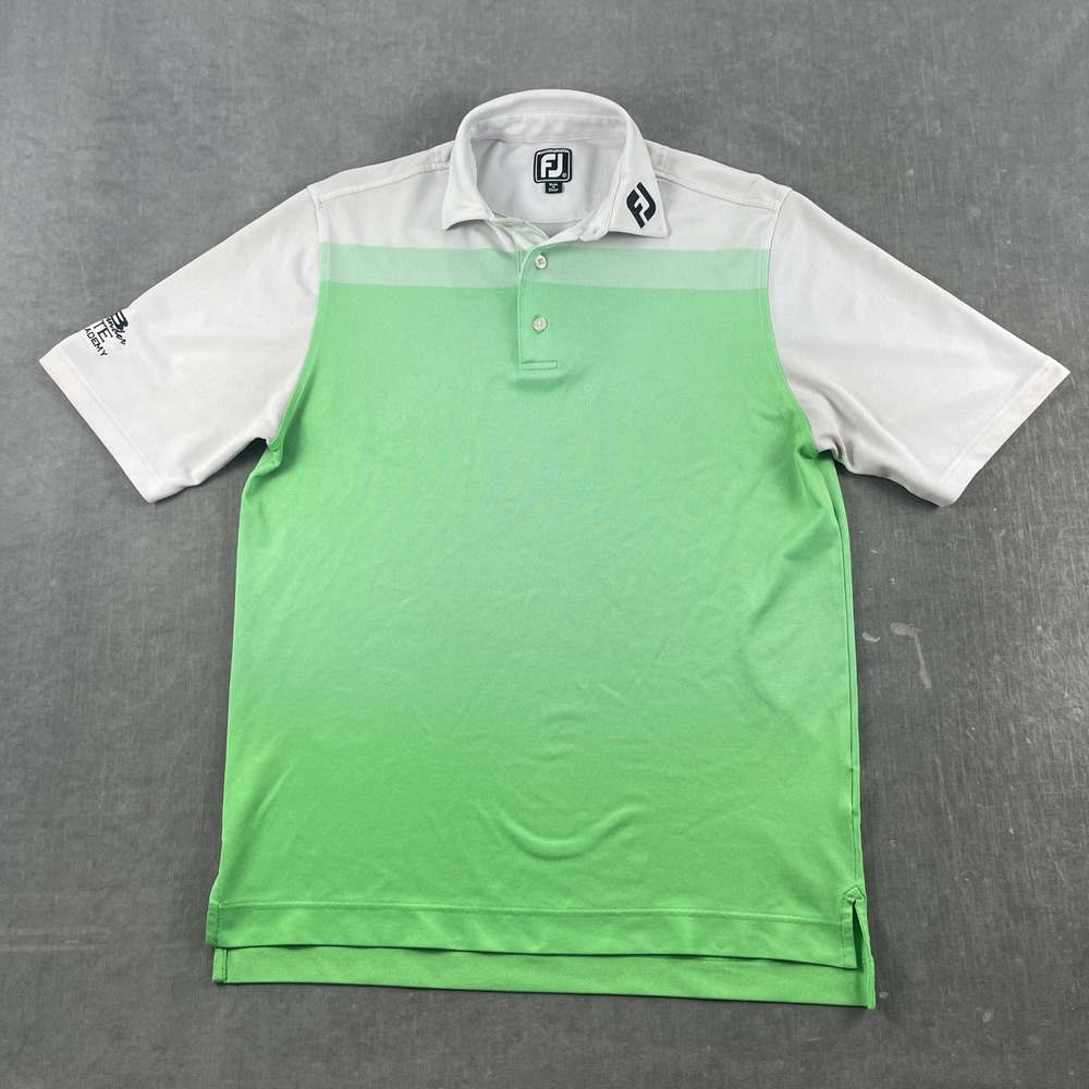 FootJoy Mens M Green White Polo Shirt Athletic Fit Short Sleeve Golf Performance